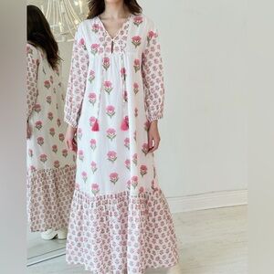 Sunshine Tienda Pink Marigold Floral Blockprint Copa Dress